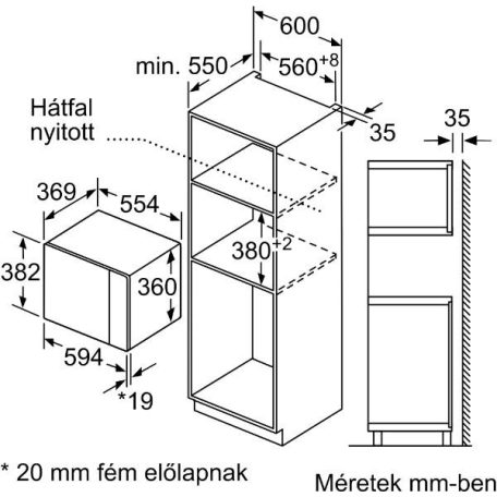 Bosch BFL553MS0 Serie 4, Beépíthető mikrohullámú sütő, 59 x 38 cm, Szálcsiszolt acél