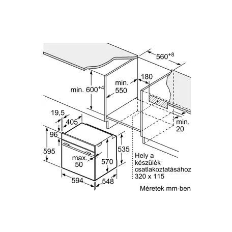 Bosch HQA574BB3 Serie 4, Beépíthető sütő gőz funkcióval, 60 x 60 cm, Fekete