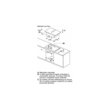 Bosch PVQ811H26E Serie 6, Indukciós főzőlap, beépített elszívóval, 80 cm, munkapultra építhető keret nélkül