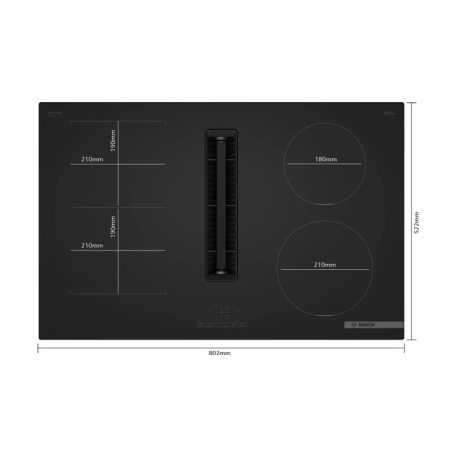 Bosch PVS81AB16E Serie 4, Indukciós főzőlap, beépített elszívóval, 80 cm, Matt fekete, munkapultra építhető keret nélkül