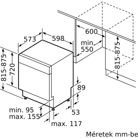 Bosch SMU4EVS08E Serie 4, Aláépíthető mosogatógép, 60 cm, Szálcsiszolt acél